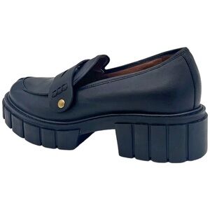 Vionic Elodie Black Leather Lug Sole Chunky Slip On Penny Loafers Women's 8